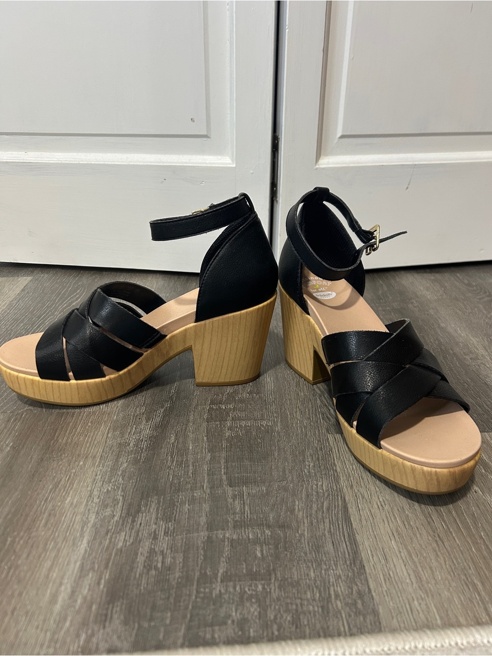 Dr. Scholl's Black Crisscross Ankle-Strap Platform Sandals